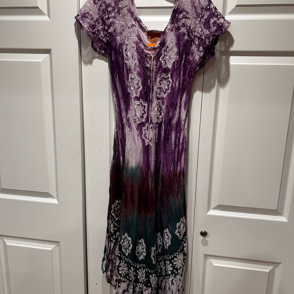 Sakkas Purple and Green Embellished Ruffled Maxi Dress “Free Size” NWT